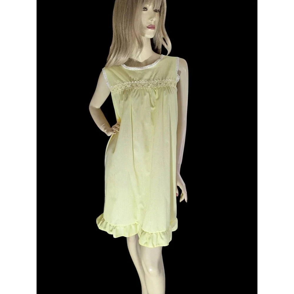Vintage 70s Yellow Nightie M Coquette Cottagecore Lingerie Babydoll‎ Nightie